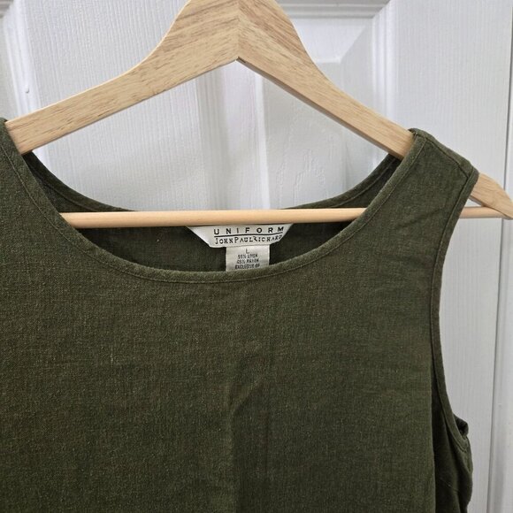 John Paul Richard Olive Green Sleeveless Maxi Dress L Cottagecore Embroidery - Picture 9 of 10